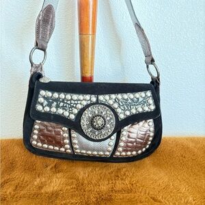 Leatherock Suede Black and Silver Embellished Women's Bag